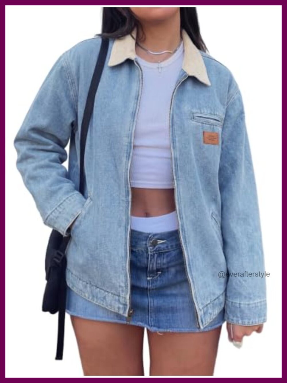 Women's Cropped Zip Up Denim Barn Jacket Lightweight Long Sleeve